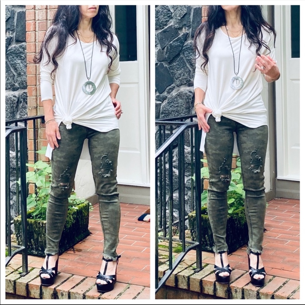 ✨LAST ONE✨CAMOUFLAGE FRAYED HEM CHIC SKINNY JEANS - Picture 4 of 12